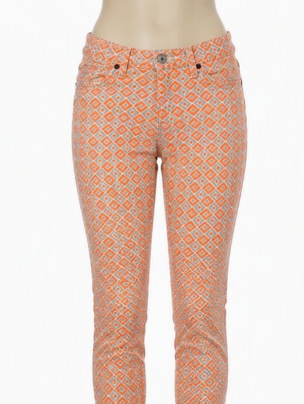 Vintage Lucky Brand Skinny Jeans Orange Gray Geometric Print Size 6 / 28